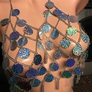 Hologram sequin halter top rave festival outfit